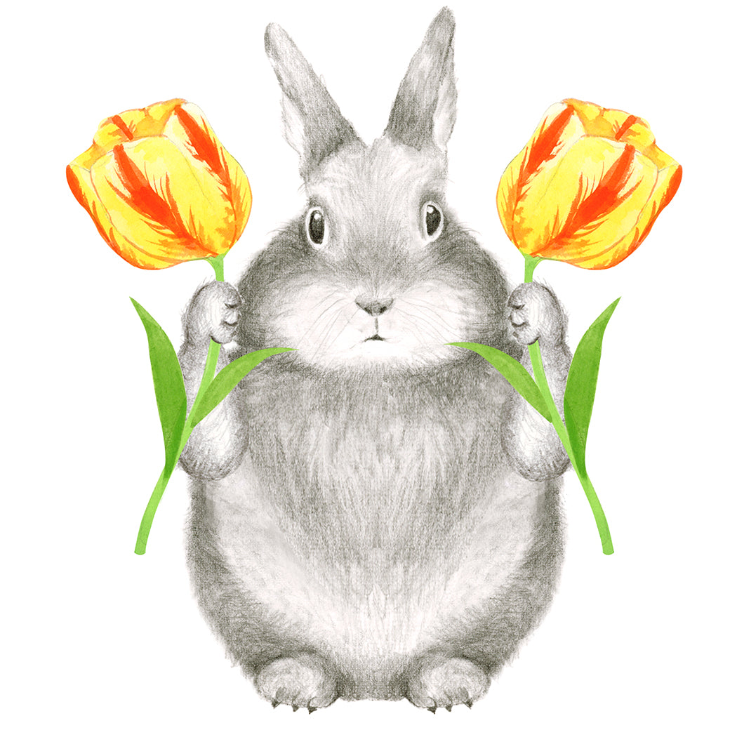 Bunny With Tulips  